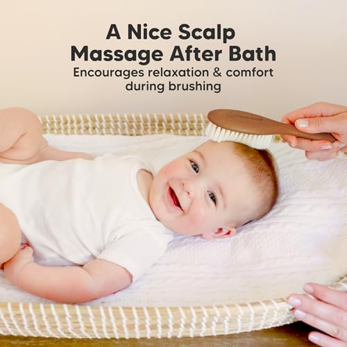 Wooden Baby Hair Brush for Toddler, Infant Cradle Cap(Dark Walnut, Regular) | Soft Goat Bristles Brush for Newborn Girl, Boy Hair, Scalp, Styling, Gentle Grooming, Baby Comb, Baby Bath Essentials - color: Dark Walnut, size: Oval, Regular 7"
