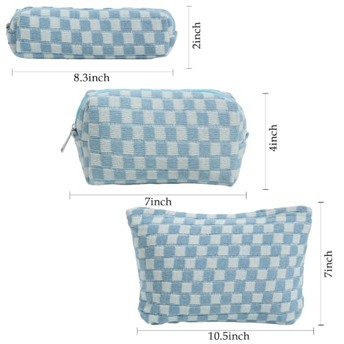LYDZTION Makeup Bag Cosmetic Bag for Women,1Pcs Large Capacity Makeup Bags and 1Pcs Pencil Case Makeup Brushes Storage Bag Travel Toiletry Bag Organizer - color: 3pcs blue