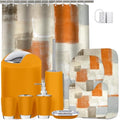 Lnond Orange Bathroom Set, 23-Piece Orange Abstract Bathroom Decor Set with with Shower Curtain and Rugs, Trash Can, Toilet Brush Holder Set & Soap Dispenser - style: Orange Abstract