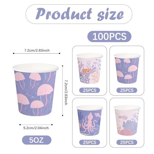 RUSPEPA 5oz Disposable Paper Cups, Bathroom Cups Small Mouthwash, 100 Pack Set Ocean Theme Design, Perfect for Hot/Cold Beverage Coffee, Dessert for Birthday Parties, Home-use, Picnic, BBQ, Travel - color: Ocean, size: 5oz