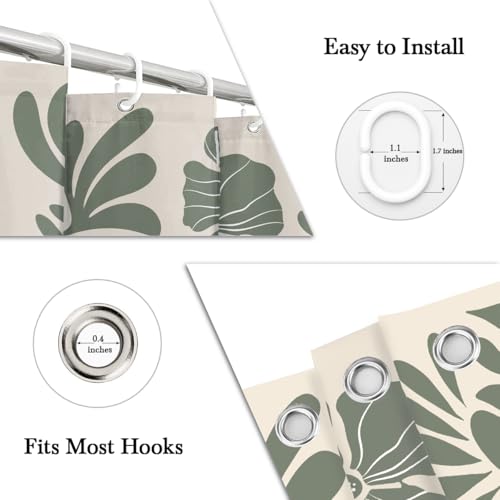 Sage Green Boho Floral Shower Curtain, Botanical Leaf Flower Pattern for Modern Farmhouse Bathroom Decor, 60x72 inch Polyester, 12 Hooks - color: Green, size: 60"W x 72"L (Pack of 1)