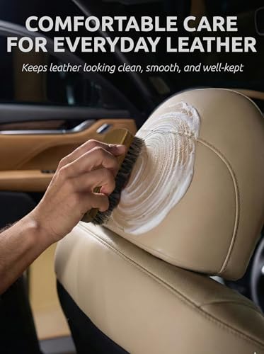 TAKAVU Leather & Upholstery Cleaning Brush Set, Soft Horse Hair Bristle | Car Detailing Brush for Alcantara, Leather Seats, Suede, Car Interior, Sofa & Convertible Tops