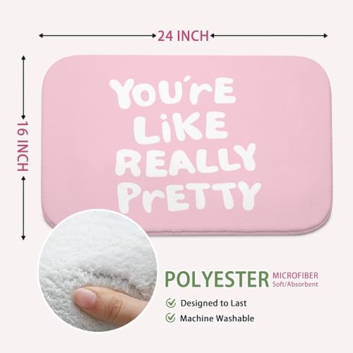 Pink You're Like Really Pretty Bathroom Mat | Pink Coquette Bath Rugs, Non Slip, 16x24 - color: Pink Girly