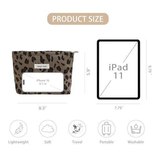 Wudygirl Makeup Bag Travel Cosmetic Bag for Women Small Makeup Pouch with Handle Zipper Cosmetic Pouch Handbag Aesthetic 8.3" x 5.9"(Coffee Leopard) - color: Coffee Leopard
