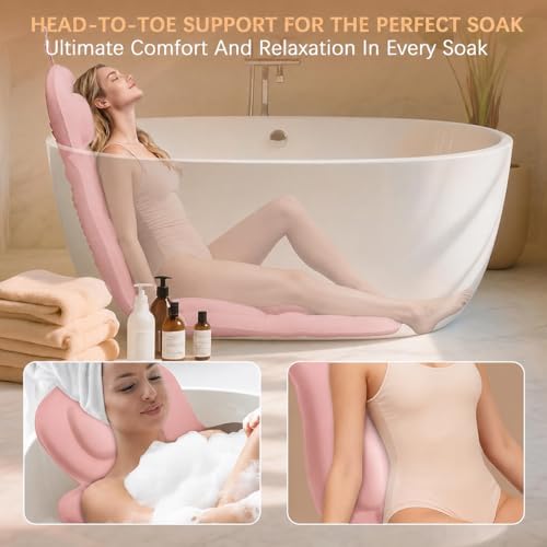 Full Body Bath Pillow for Bathtub Thickened 5D Air Mesh 144 Suction Cups | Bath Pillow Luxury Bathtub Pillow 3.7'' Thick Head, Neck and Back Support Bath Tub Pillow Extra-Large 59 x 20 Inch Size - color: Pink, size: Large
