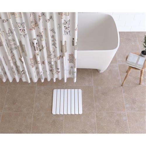 Pemberly Row Diatomite Stone Bath Mat, 16x12 in, White Finish, Quick Drying, Highly Absorbent, Slatted Design, Modern Style, Compact for Bathroom Floor or Shower Use