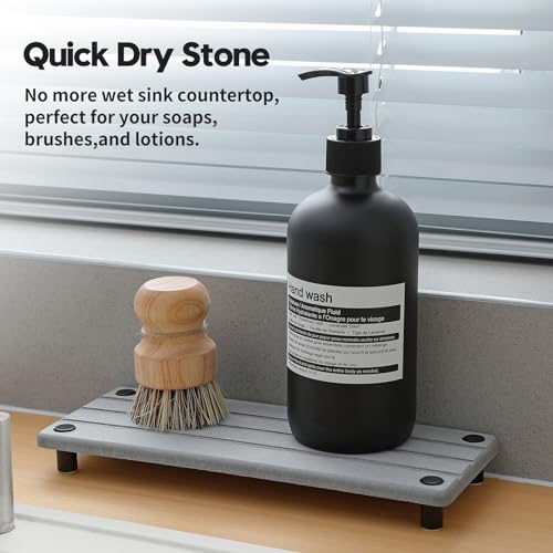 Razborci 2 Pack Fast Drying Water Absorbing Diatomite Stone Mat Tray for Kitchen & Bathroom Counter - Instant Dry Sink Caddy Organizer - Vanity Holder for Soap, Sponge – Light Gray 10" x 4" - color: 2 Pack - Gray, size: 10" x 4" x 1"
