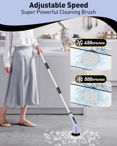 Electric Spin Scrubber for Cleaning Bathroom, Shower Scrubber Rotary Floor Brushes with IPX7 Waterproof & 2 Speed, 3 Brush Heads, Bathroom Cleaning Supplies for Shower Tub Tile Toilet Purple - color: Purple, size: 3 Brush Heads