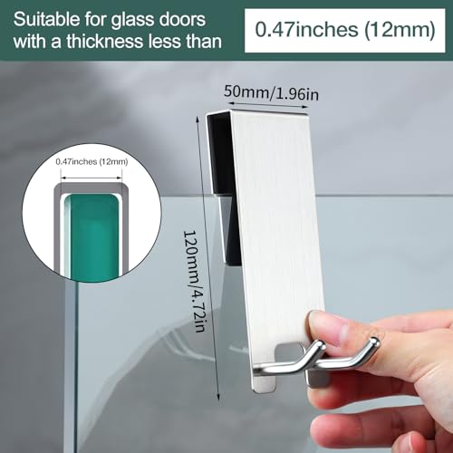Taozun Over The Door Hooks - Stainless Steel Shower Towel Hooks, Squeegee Holder, Frameless Glass Shower Door, 2 Packs - color: Silver, size: 2 Pack
