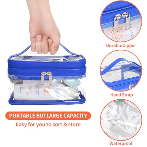 HAOGUAGUA Double Layer Clear Cosmetic Bag Makeup Bag, Waterproof Travel Toiletry Bag, Transparent PVC Pouch Organizer (Blue) - color: Blue
