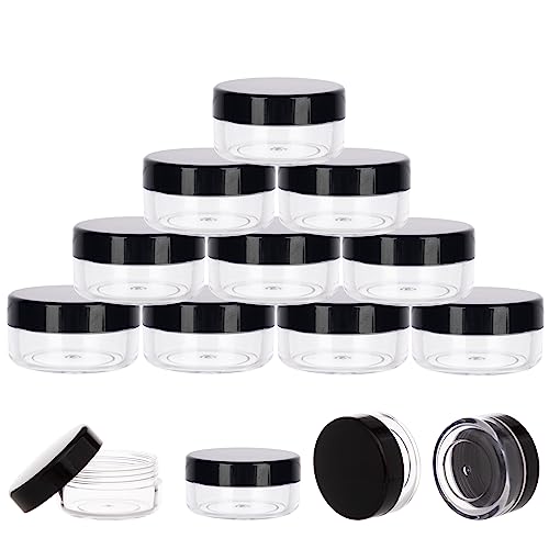 10 Gram Sample Containers with Lids, 10 Pack Sample Jars, Small Cosmetic Travel Container for Makeup, Lotion, Cream, Powder, 10 ML Mini Containers with Black Lids - color: Black