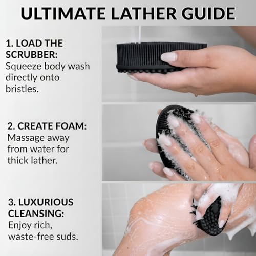 Silicone Body Scrubber, Exfoliating Loofah Alternative for Women Men, Soft Silicone Body Shower, 2 in 1 Bath and Shampoo Brush for Sensitive Skin, Back,Showering,Brush Exfoliator (Black) - size: Black