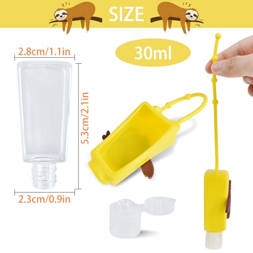 Refillable Travel Bottles Containers, 4 Pack Hand Sanitizer Travel Size Holder with Empty Silicone Clip-Filp Bottles, Leak Proof Portable Bottle for Liquid Soap, Lotion (Sloth) - color: sloth