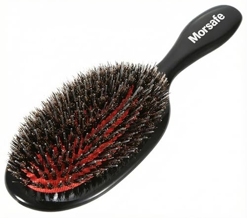 Boar Bristle Hair Brush for Women Men Painless Detangling Paddle Brush for Curly Fine Tangled Hair, Anti-frizz Boar Nylon Bristle Cushioned Brush, Includes Cleaning Tool