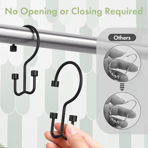 Amazer Black Shower Curtain Hooks, 12PCS Minimalist Simple Double Shower Curtain Rings, Rust-Resistant Metal Shower Hooks, Cylinders Shower Rings for Bathroom Shower Rods Curtains - color: Black, style: Cylinders - Double Hooks