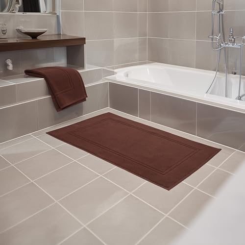 Tens Towels Pack of 2 Bath Mats 100% Cotton, 20 x 32 Inches, Super Absorbent, Hotel Quality Premium Floor Towels, Luxurious, Soft & Quick Dry, Not a Bathroom Rug (Brown) - color: Brown