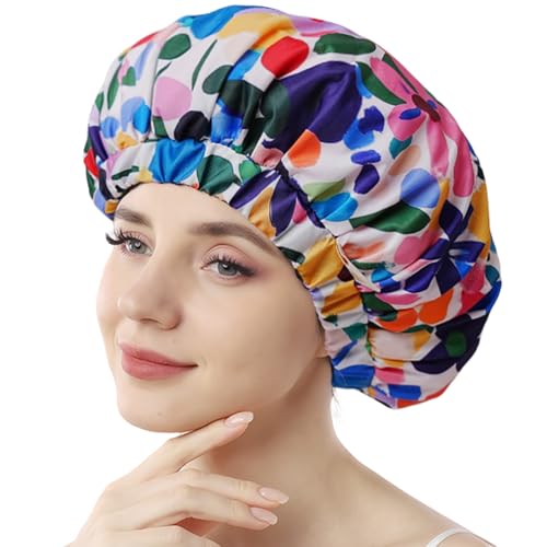 Years Calm Shower Caps for Women Reusable Waterproof, Double-Layer Extra Large Elastic Hair Cap for Shower for Long Hair & Braids, Travel & Home - color: colorful