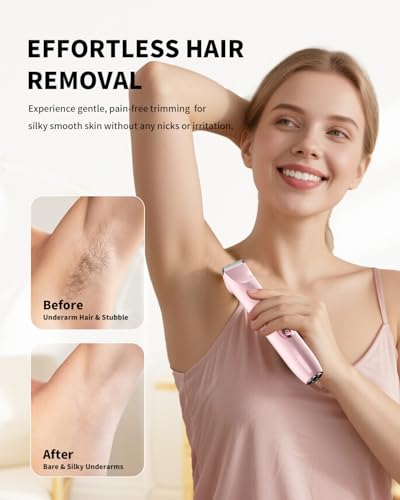 Ufree Bikini Trimmer Electric Razor for Women, Dual Head Rechargeable, Pink