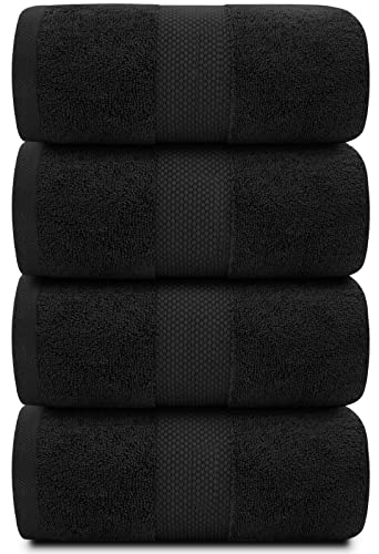 White Classic Luxury Black Bath Towels Extra Large | 100% Soft Cotton 700 GSM Thick 2Ply Absorbent Quick Dry Hotel Bathroom Towel | 27x54 Inch | Black | Set of 4 - color: 04: Black