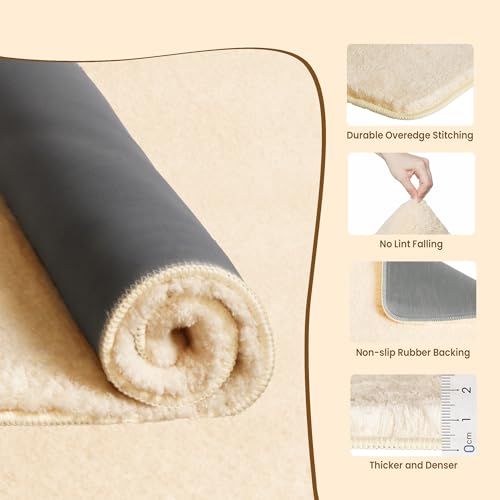 TECHMILLY Fluffy Bathroom Rug Mat Small 24x17, Absorbent Thick Microfiber Mats with Non Slip Rubber Backing, Quick Dry Machine Washable Bath Rugs for Bathroom Floor, Bathtub and Shower, Cream - color: Cream, size: 1'5" x 2' (Rectangular)