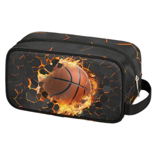 Travel Toiletry Bag for Boys Kids - Yellow Basketball Waterproof Hanging Cosmetic Hygiene Bags Lightweight Large Shave Kit for Toiletries Accessories Bathroom Stuff, Gifts for Men - color: Yellow Basketball