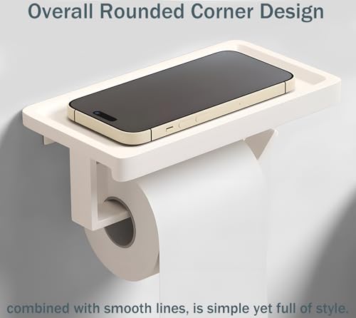 Cream White Toilet Paper Holder with Shelf, Premium Thicken Aluminum Alloy, Self Adhesive Toilet Tissue Roll Holder Wall Mount for Bathroom, Washroom, Kitchen, RV with Cell Phone Storage - color: Cream White