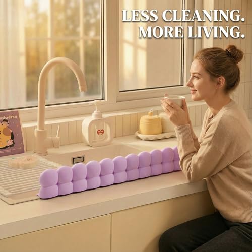 Silicone Sink Splash Guard for Kitchen & Bathroom - 20" Water Barrier with Suction Cups. Faucet Splash Catcher to Keep Clothes Dry & Countertop Clean. - color: Lavender Mist
