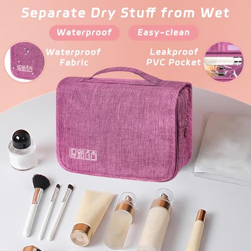 Toiletry Bag Travel Bag with Hanging Hook, Waterproof Capacity Hanging Multifunctional Makeup Bag for Toiletries, Portable Cosmetic Bag Travel Organizer for Women and Men(Purple) - color: B1-Purple