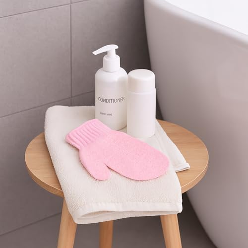 Exfoliating Gloves for Shower, 3Pcs Nylon Bath Scrub Mitts for Women, Body Cleansing Gloves Set，White & Blue & Pink - color: White&blue&pink