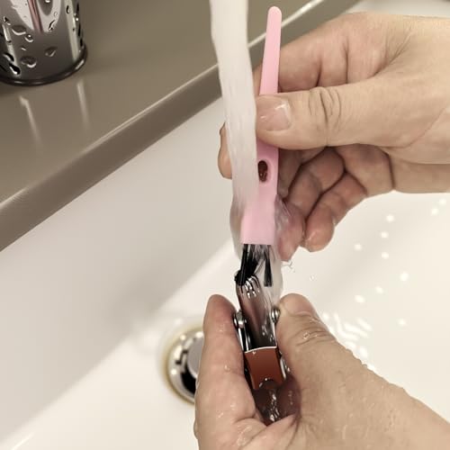 Mini Cleaning Brushes, 6 Pack Nylon Detail Brushes, 4.3 Inch (Pink) | Nylon Bristles, Pink Handles, For Shavers, Razor Heads, Trimmers, Mug Lids, Keyboards, Small Crevices - color: Pink