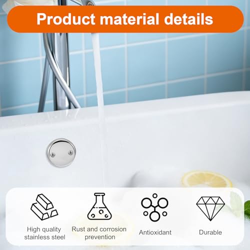 Two-Hole Bathtub Overflow Drain Cover 3-1/8" Tub Overflow Plate Drain Block Water Stopper Plug with Two Matching Screws, Spa & Bath Accessories Fits Most Standard Bathroom Tub