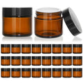 KEYWING 2 oz Amber Glass Jars with Black Lids, 24 Pack Small Cosmetic Jars, Round Empty Sample Container with Inner Liners for Lotions, Cream, Powders and Ointments - color: Amber, size: 2oz-24Pack