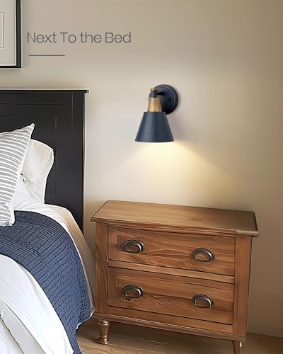 FEMILA Modern Wall Sconces Set of 2, 1-Light Wall Lighting Bathroom Sconces Single Vanity Light, Hammered Metal Shade, Dark Blue,4FG59B-2 Blue - color: Navy Blue, size: 6", 2 pack