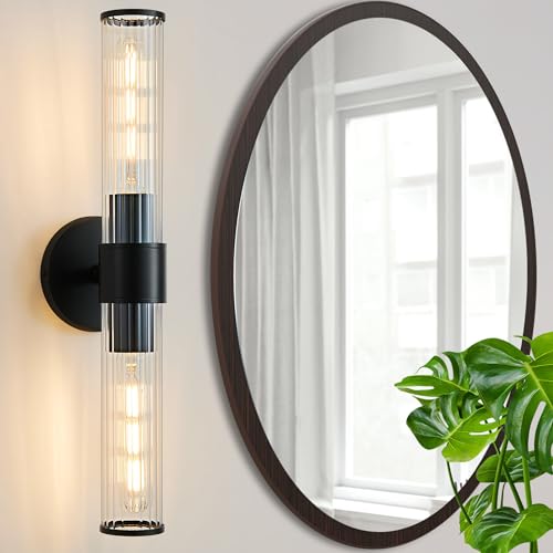 Bathroom Vanity Light Fixtures, Black Wall Sconces in Threaded Glass, Modern Wall Light for Bathroom Living Room Bedroom, Hallway - Bulb Not Included - color: Black-Threaded Glass