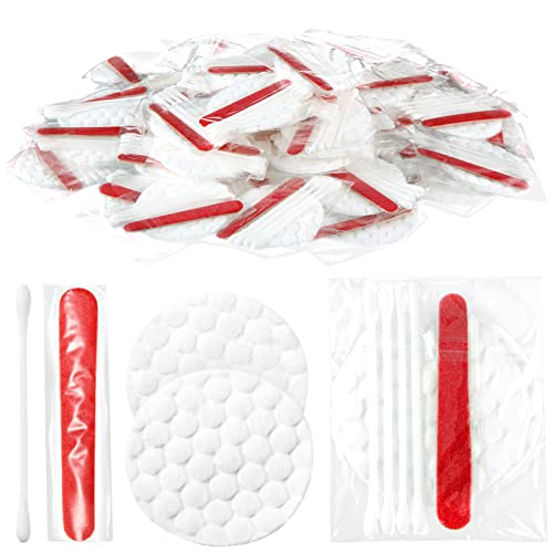 Tondiamo 100 Set Hotel Vanity Kit Individually Wrapped Hotel Amenities Disposable Travel Size Hospitality Supplies, Include Cotton Pads, Cotton Swabs, Nail File for Motels Makeup Toiletry Shelter