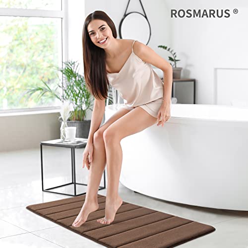 ROSMARUS Memory Foam Bath Mat - 20' x 32', Water Absorbent Shower Mat, Thick Bath Rugs with PVC Backing, Ultra Soft Bathroom Rugs for Floor & Tub, Brown - color: Brown, size: 20" x 32" (Rectangular)