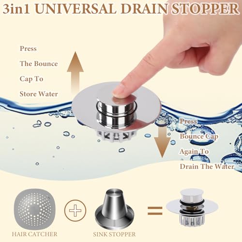 Bathtub Drain Stopper Hair Catcher, Pop Up Sink Stopper with Anti-Clogging Basket, Bathroom Sink Strainer Fits 1.5"-1.75" Bath Drain Hole