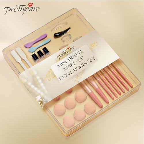 Gifts for Women - PrettyCare 38 Pcs Mini Travel Makeup Containers Set, Small Empty Container & TSA Approved Travel Bottles Kit with Brushes, fLeak-Proof Cosmetic Jars & Bottles for Travel, and Sample