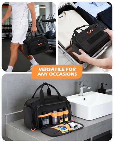Tactical Travel Toiletry Bag for Men, Extra Large Dopp Kit Organizer | Large Toiletry Bag with Dual Way Zippers, Tactical Design, Wet & Dry Separation,Travel Hygiene Bag for Shaving Grooming