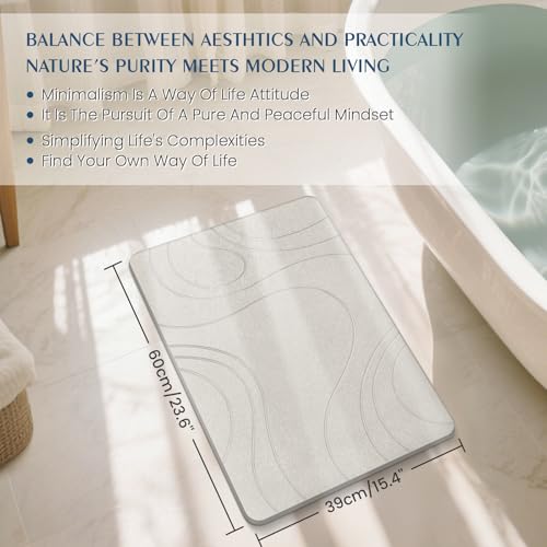 Stone Bath Mat Quick Dry Diatomaceous Earth Bath Mat Non-Slip Shower Stone Bathmat Super Absorbent Water Diatomite Bathroom Floor Pad, Natural, Esay to Clean, 23.6 x 15.4 (Flow Line-Beige) - color: Flow Line-beige