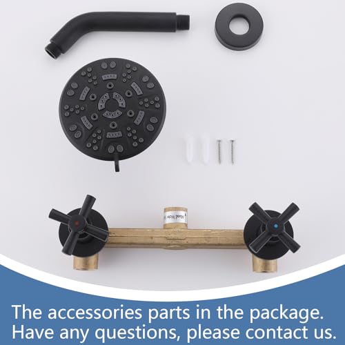 2 Handle Shower Faucet,Wall Mounted Two Handles Shower Faucet Set with 8 Modes Rainfall Shower Head,2 Knobs Single Function Shower Trim Kit with Rough-in Valve,Matte Black - color: Matte Black, style: 2 Handles-Single Function