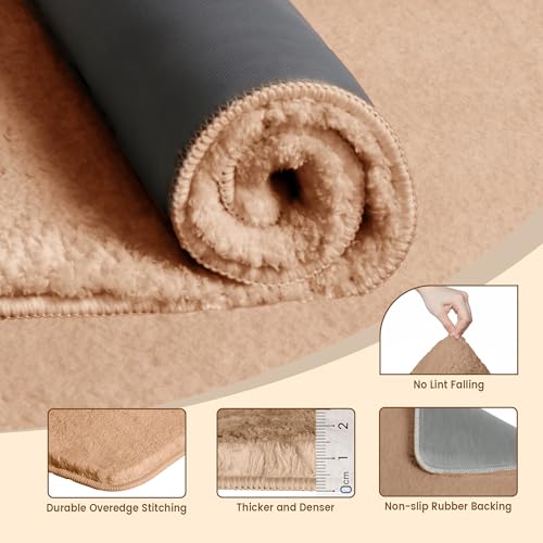 TECHMILLY Fluffy Bathroom Rug Mat 24x17, Absorbent Thick Non Slip Microfiber Mats, Quick Dry Machine Washable Bath Rug for Bathroom Floor, Bathtub and Shower, Beige - color: Beige, size: 1'5" x 2' (Rectangular)