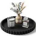Round Silicone Vanity Tray Matte Black 12 Inch Scalloped Organizer | Decorative Tray for Bathroom Counter, Perfume Candle Soap Makeup Vanity Centerpiece Dresser Living Room Decor-12 x 12 x 0.8" - size: 12"