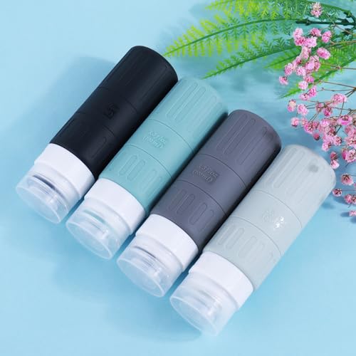 GLAMFIELDS Travel Bottles for Toiletries,TSA Approved 3.3oz Size LeakProof Silicone Toiletry Containers for Shampoo, Conditioner,Easy to Squeeze，Portable Travel Essentials for Lotion(18 Pack) Gray - color: Gray