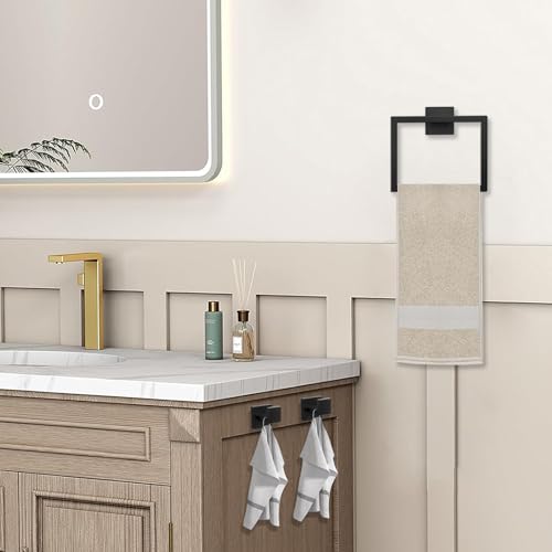 JOPOFI 5 Piece Towel Bar Set - 15.7Inch Bathroom Towel Holder - Matte Black | Stainless Steel Towel Racks for Bathroom Wall Mounted, Towel Rod for Bathroom Wall - color: Matte Black（5 Piece）, size: 15.7 inch