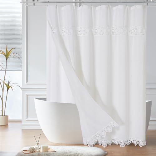 Gibelle Extra Long Boho Farmhouse Shower Curtain Set with Liner, Linen Bohemian French Country Bath Curtain 72x84 - White - color: White-liner Set, size: 72"W x 84"L (Pack of 1)