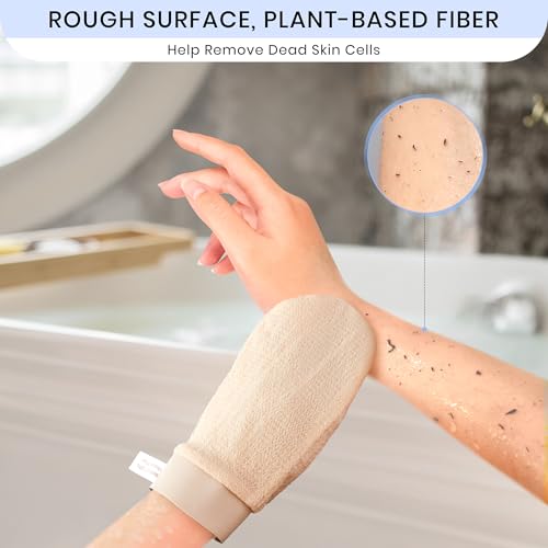 SimpleField Korean Exfoliating Mitt for Remove Dead Skin. 2 Pack 100% Viscose Kessa Deep Exfoliating Gloves for Body Scrub, Keratosis Pilaris & Self Tanning Removal. Smooth Skin Surface. (Muted Peach) - style: 2 Piece Muted Peach