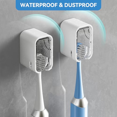 Toothbrush Holders for Bathroom【Innovation Single Slot Design】 2PCS Toothbrush Holder Wall Mounted with Cover for Shower, Single Toothbrush Dispenser Storage Organizer for Family & Travel - color: Grey+clear