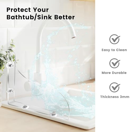 Daily Treasures 2Pcs Removable 9.06"x7.87" Shower Splash Guard with Silicone Sucker, Reusable Splash Guard for Shower, 3MM Thickened Bathtub Splash Guard,Detachable Bathtub Splash Guard for Tub