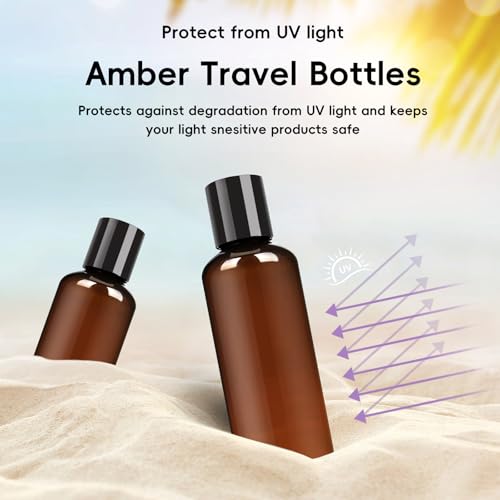 TUZAZO 10 Pack 3.4 oz Amber Plastic Travel Bottles for Toiletries TSA Approved Leakproof Travel Size Containers Empty Small Plastic Shampoo Lotion Bottles - color: Amber